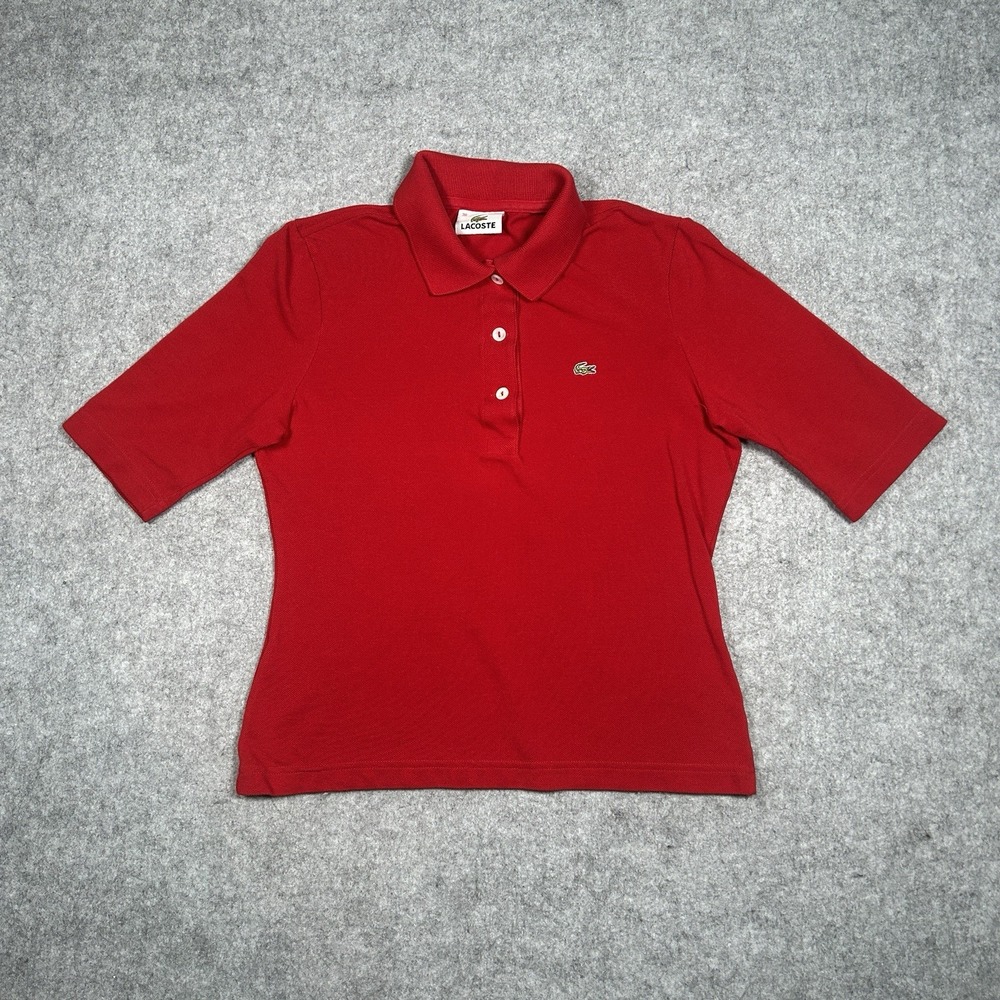 Lacoste Collared Shirt Women's 38 Red 3/4 Sleeve Stretch Crocodile‎ Patch Logo
